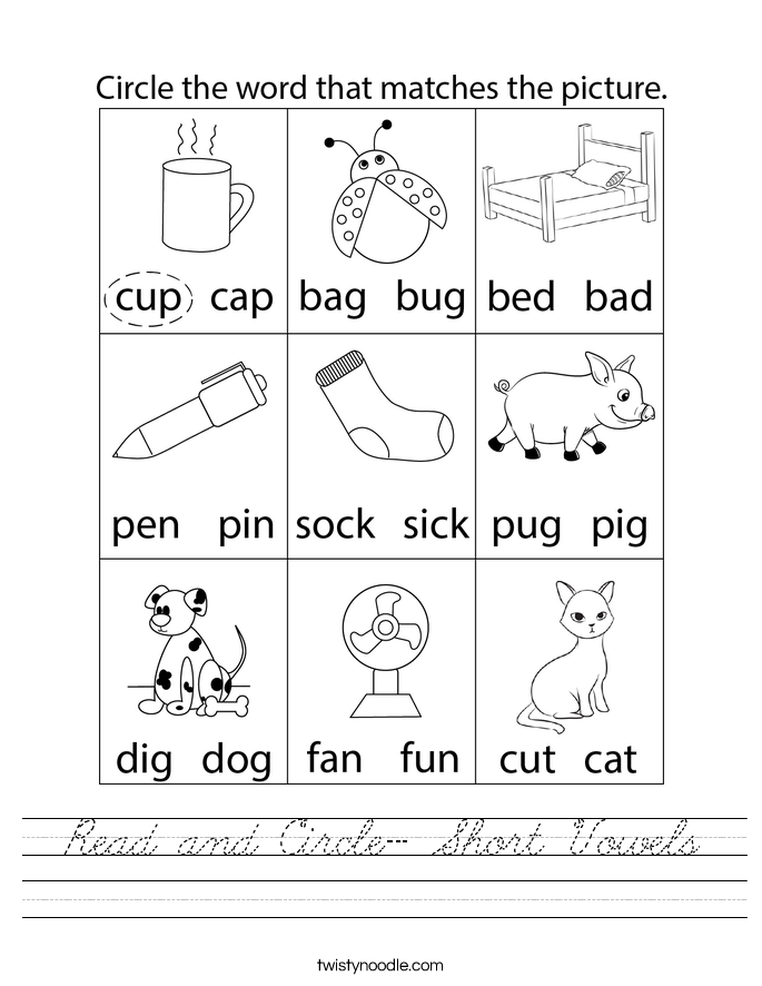 Read and Circle- Short Vowels Worksheet