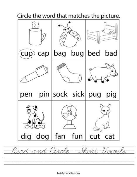 Read and Circle- Short Vowels Worksheet