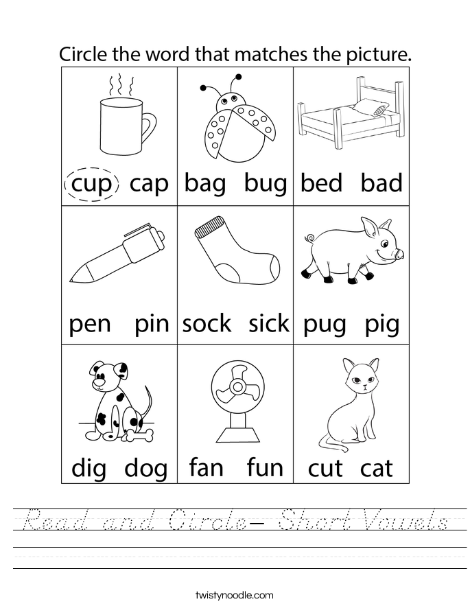 Read and Circle- Short Vowels Worksheet