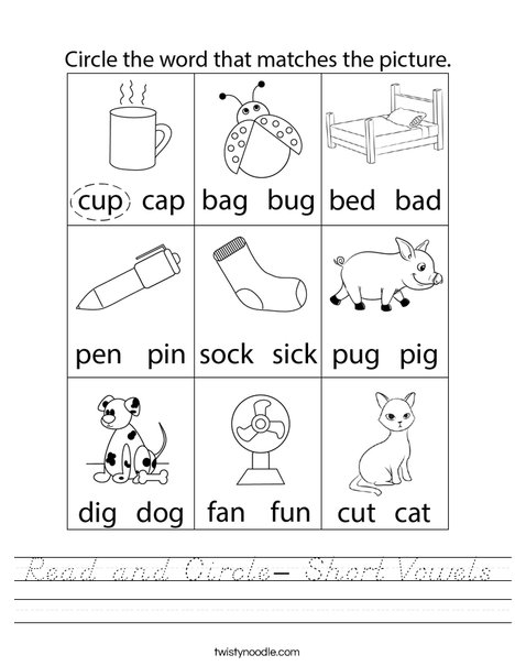 Read and Circle- Short Vowels Worksheet