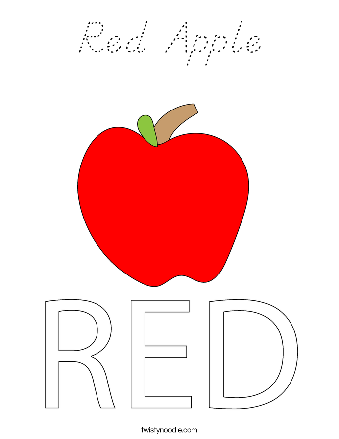 Red Apple Coloring Page - D'Nealian - Twisty Noodle