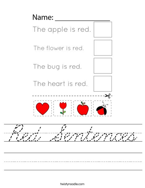 Red Sentences Worksheet