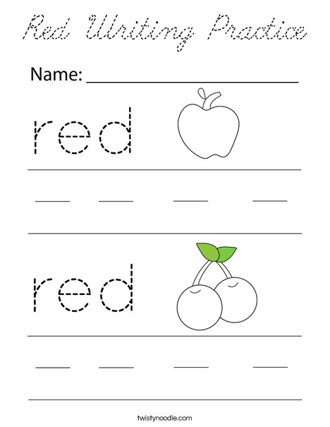 Red Writing Practice Coloring Page