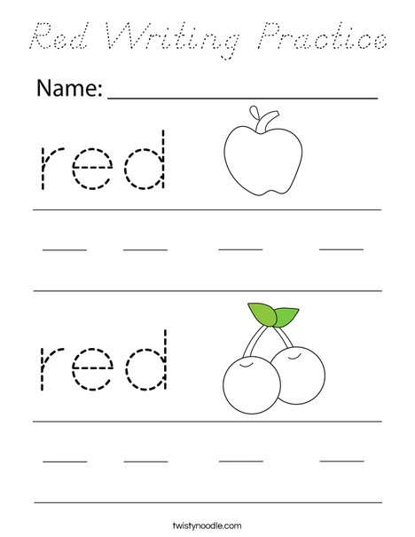 Red Writing Practice Coloring Page