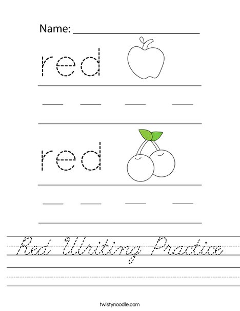 Red Writing Practice Worksheet