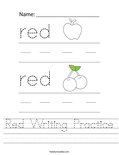 Red Writing Practice Worksheet