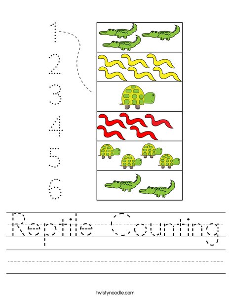 Reptile Counting Worksheet - Twisty Noodle