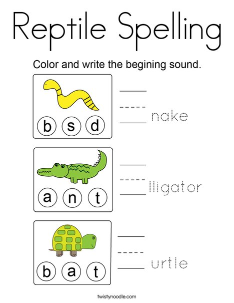 Reptile Spelling Coloring Page