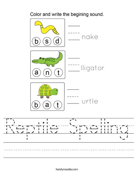 Reptile Spelling Worksheet