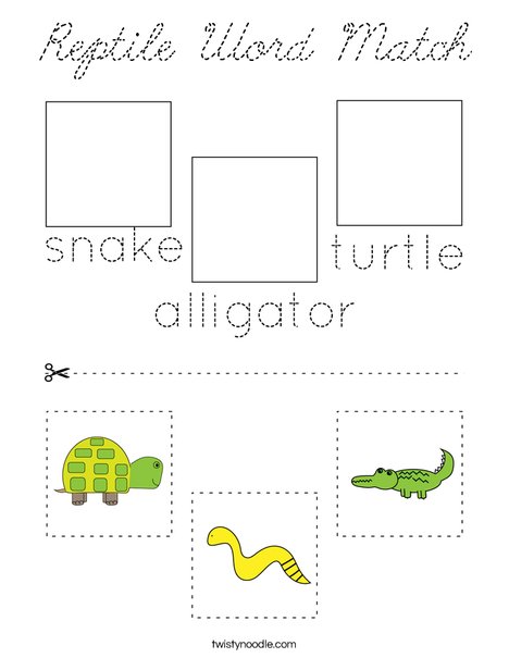 Reptile Word Match Coloring Page