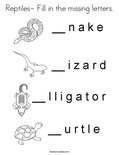 Reptiles- Fill in the missing letters. Coloring Page