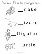 Reptiles- Fill in the missing letters Coloring Page