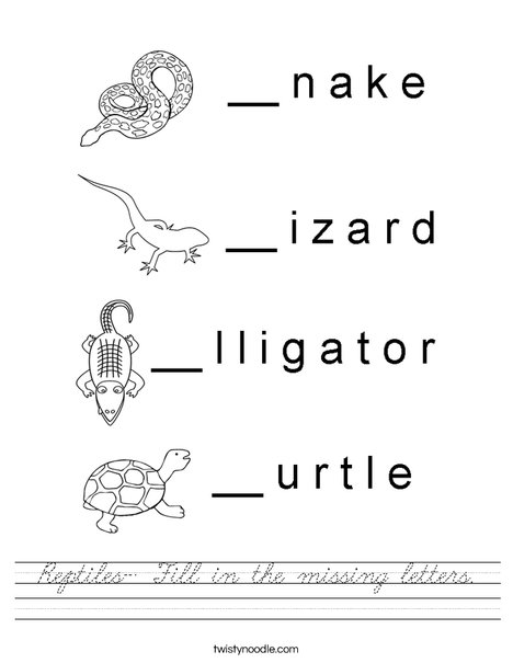Reptiles- Fill in the missing letters. Worksheet