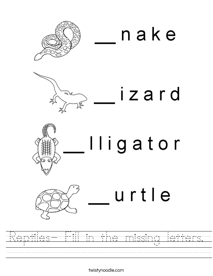 Reptiles- Fill in the missing letters. Worksheet