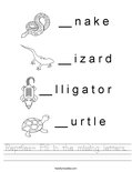 Reptiles- Fill in the missing letters. Worksheet