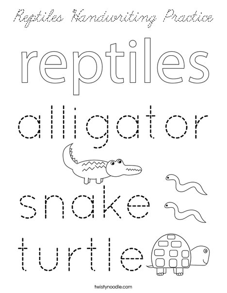 Reptiles Handwriting Practice Coloring Page