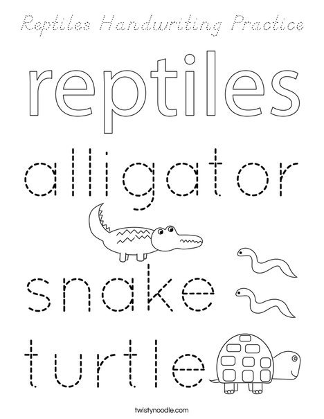 Reptiles Handwriting Practice Coloring Page