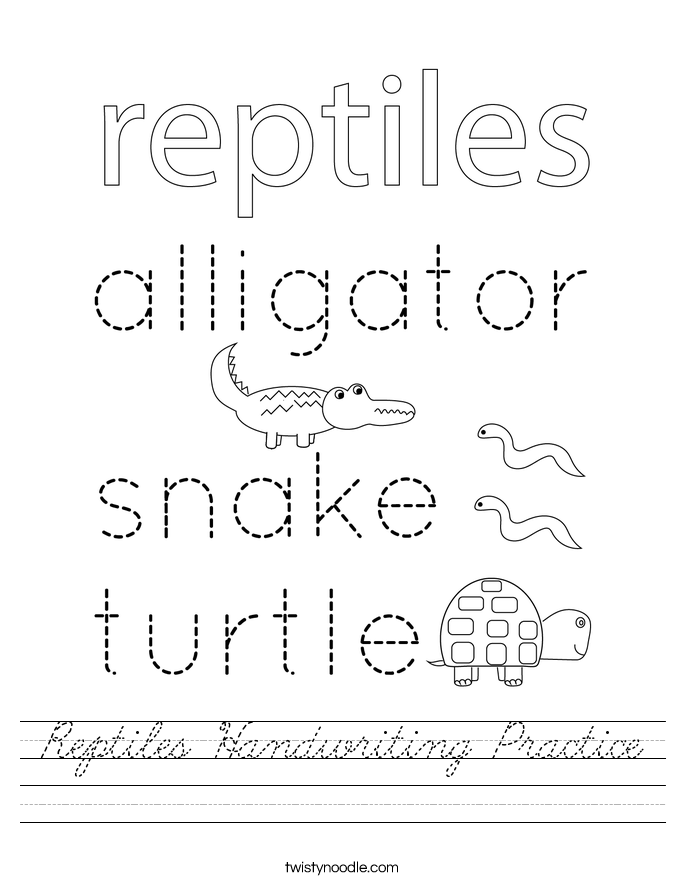 Reptiles Handwriting Practice Worksheet