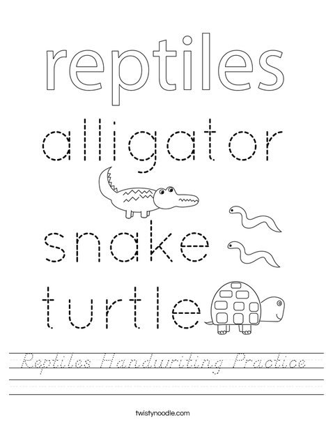 Reptiles Handwriting Practice Worksheet