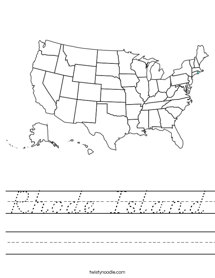 Rhode Island Worksheet - D'Nealian - Twisty Noodle