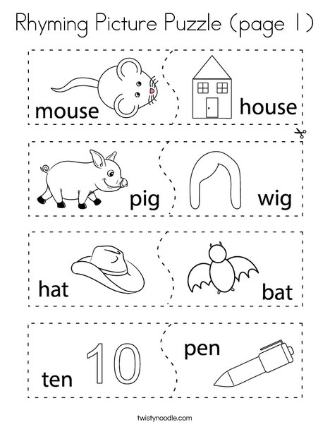 Rhyming Picture Puzzle (page 1) Coloring Page