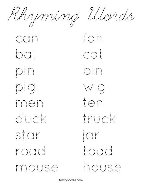 Rhyming Words Coloring Page