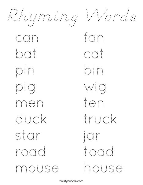 Rhyming Words Coloring Page