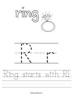Ring starts with R Handwriting Sheet