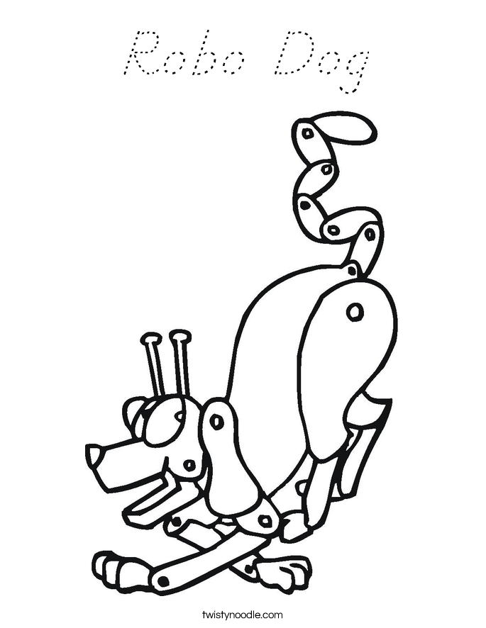 Robo Dog Coloring Page - D'Nealian - Twisty Noodle