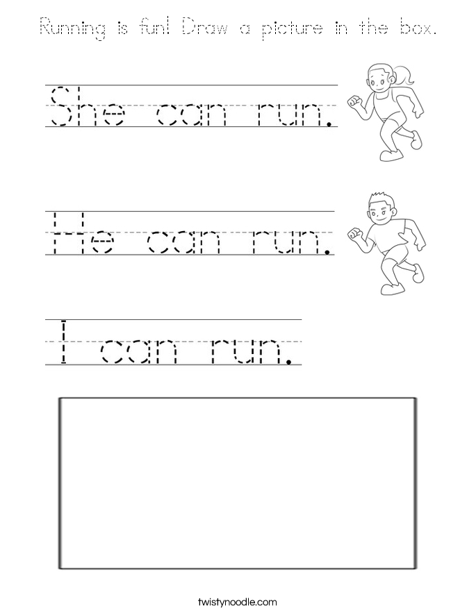 Running is fun! Draw a picture in the box. Coloring Page