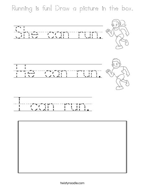 Running is fun! Draw a picture in the box. Coloring Page