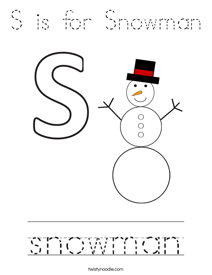 S is for Snowman Coloring Page