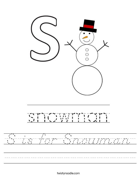 S is for Snowman Worksheet - D'Nealian - Twisty Noodle
