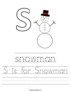 S is for Snowman Handwriting Sheet