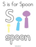 S is for Spoon Coloring Page