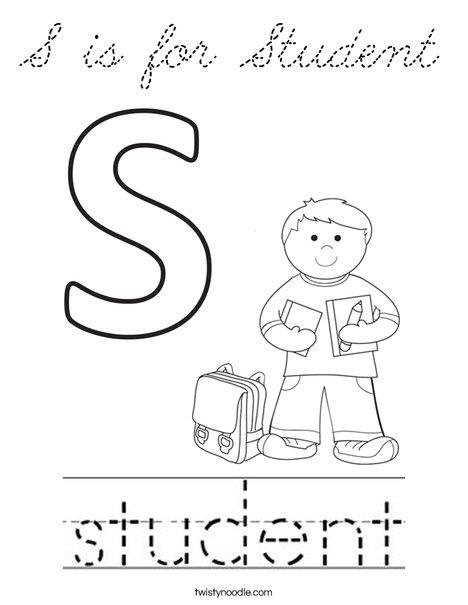 S is for Student Coloring Page