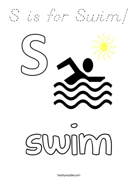 S is for Swim Coloring Page