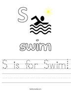 S is for Swim Handwriting Sheet