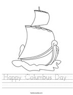 Happy Columbus Day  Handwriting Sheet