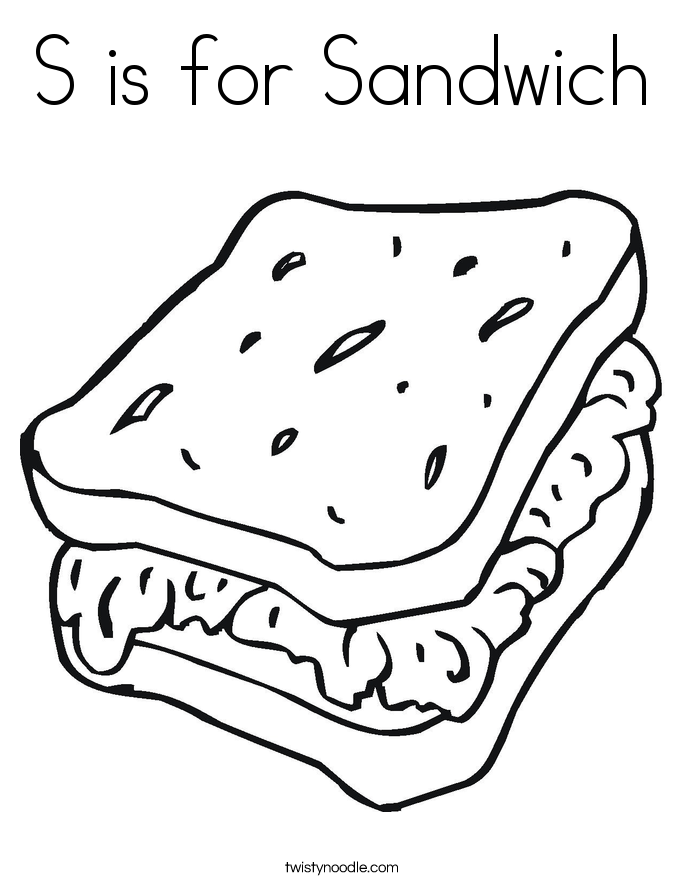S is for Sandwich Coloring Page