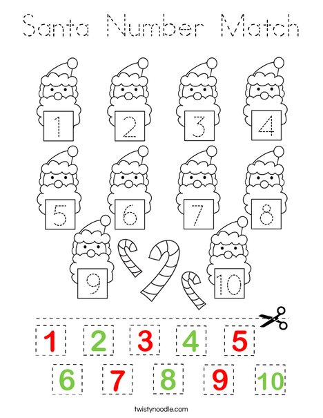 Santa Number Match Coloring Page
