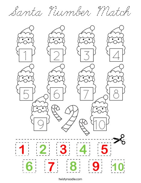 Santa Number Match Coloring Page