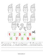 Santa Number Match Handwriting Sheet