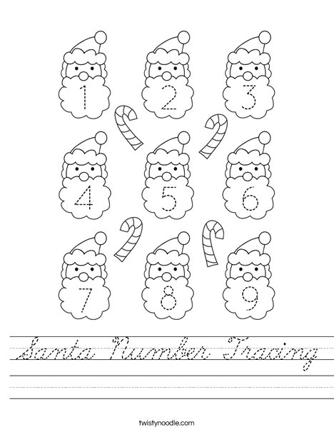 Santa Number Tracing Worksheet