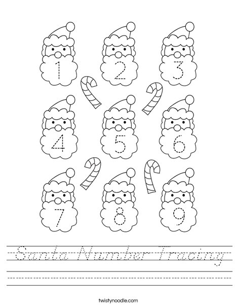 Santa Number Tracing Worksheet