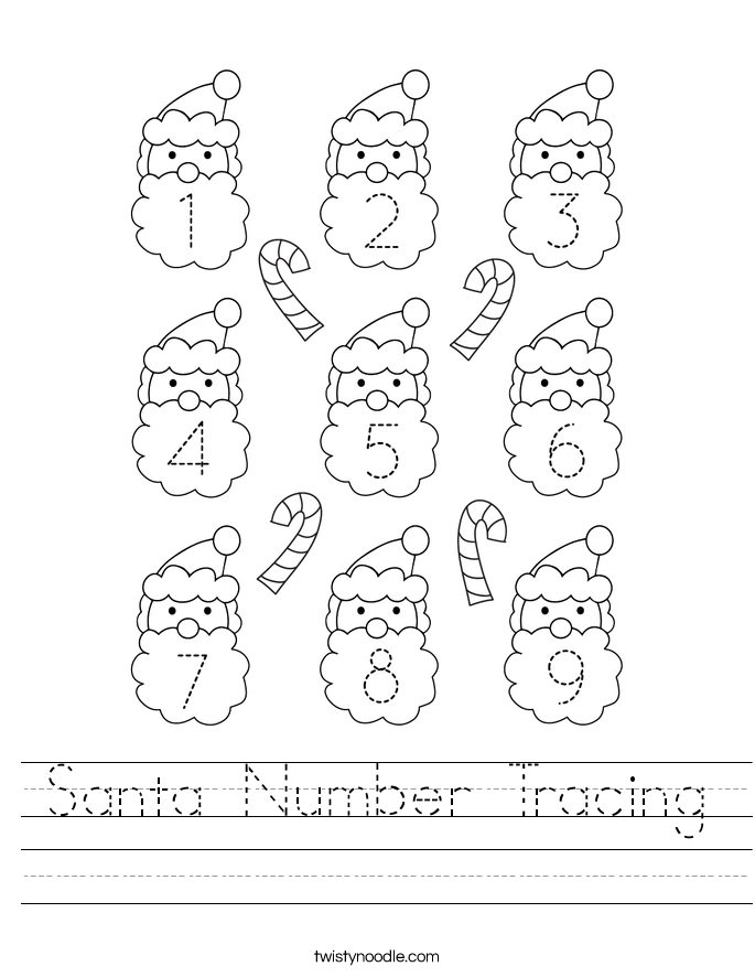 Santa Number Tracing Worksheet