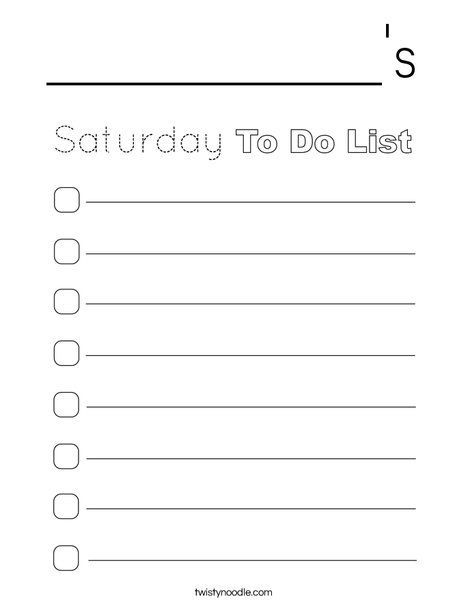 Saturday To Do List Coloring Page