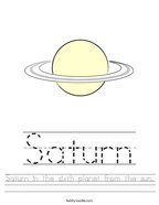 Saturn in the sixth planet from the sun Handwriting Sheet
