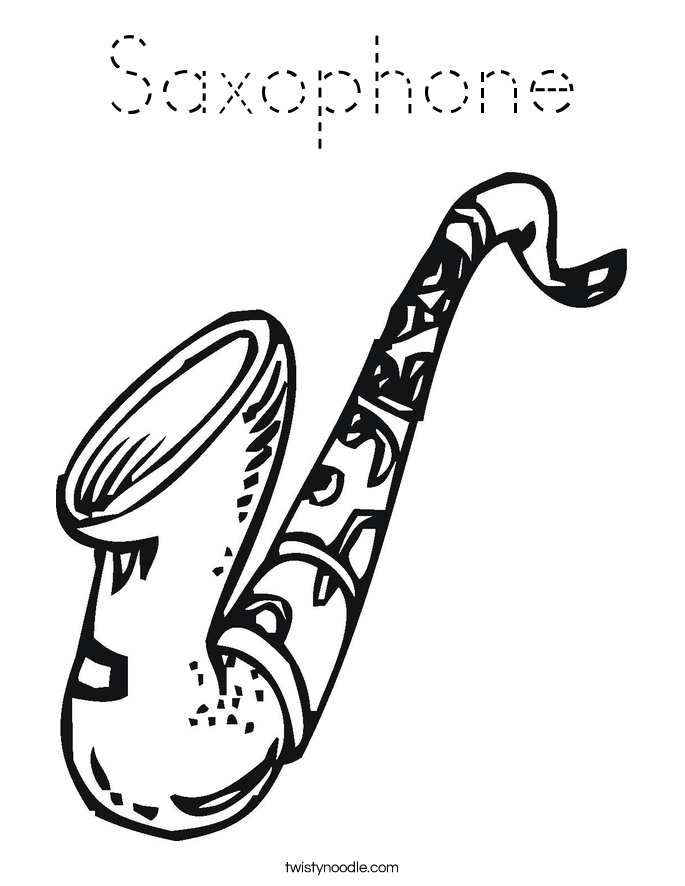 Saxophone Coloring Page - Tracing - Twisty Noodle