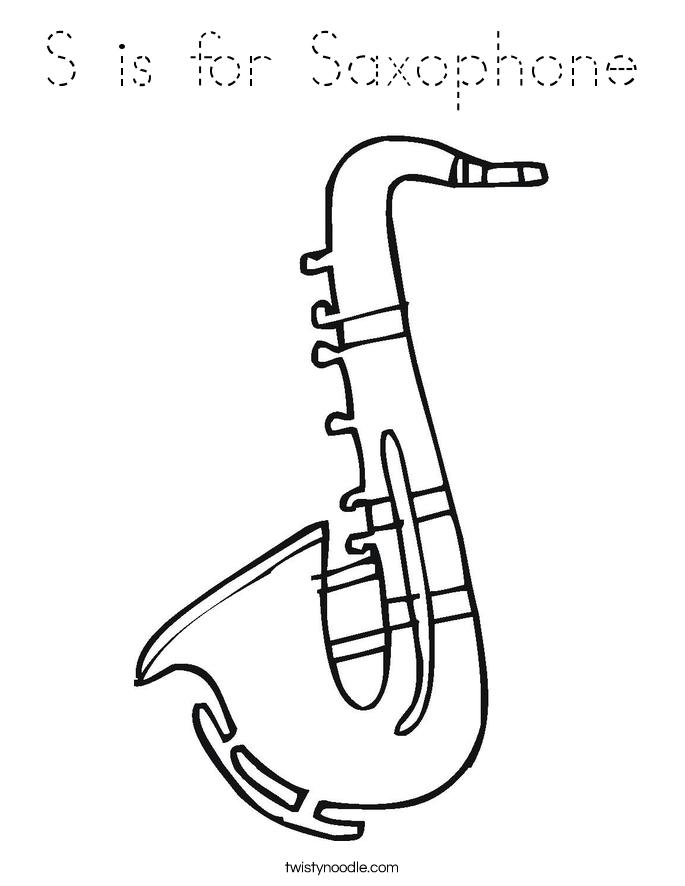 S is for Saxophone Coloring Page